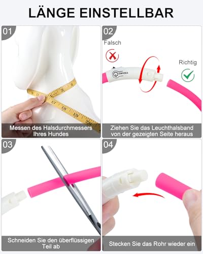 Joytale Leuchthalsband Hund USB Aufladbar Hundehalsband Leuchtend für Große Mittel Kleine Hunde und Welpe, Led Halsband mit 3 Modi für Sicherheit, Rosa