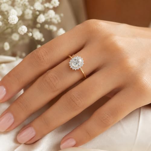 Image of Princess Diana Inspired Halo Birthstone Ring for Women Girls | Pure 925 Sterling Silver with AAA+ Natural Gemstone | 18K Gold-Plated | Best Gift for Birthday, Anniversary, or Valentine�s Day