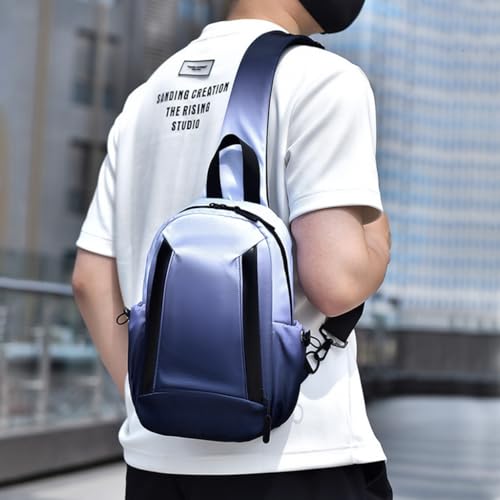 Image of GUSTAVE Chest Bag for Men Waterproof Gradient Sling Bag, Lightweight Double Layer Nylon Shoulder Day Pack, Adjustable Strap, Multiple Compartments, Stylish Travel & Commuting Bag (Blue /Black)