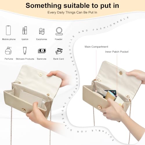 Image of UBAYMAX Satin Clutch Purses for Women Formal Elegant Evening Bag Handbags | Dressy Envelope Clutch Bag Small Elegant Crossbody Bag with Detachable Chain for Wedding Party Cocktail Prom Engagement