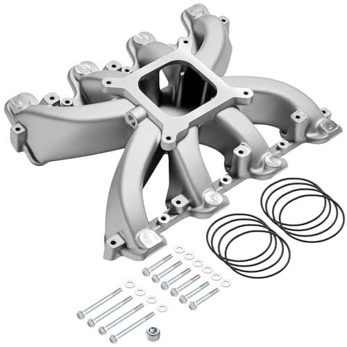 300-132 LS Carb Intake Manifold Mid-Rise Single Plane Carburetor Aluminum Compatible with Chevy Small Block SBC Camaro Cadillac 1997-2007 GM LS1 LS2 LS6 4.8L 5.3L 5.7L 6.0L V8 Cathedral Port