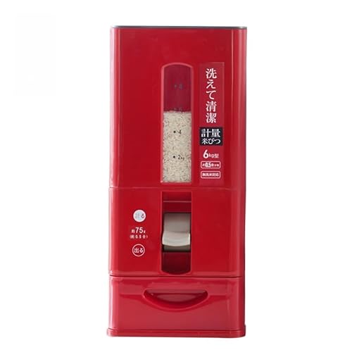 FHFH ライスボックス こめびつ キッチン用品 キッチン収納 収納 お米 コメ 保存容器 洗浄 おしゃれ PP素材 6/12kg計量米びつ|防湿・防虫機能付き密閉 米 保存容器|キッチンおしゃれ収納グッズ (レッド6kg)