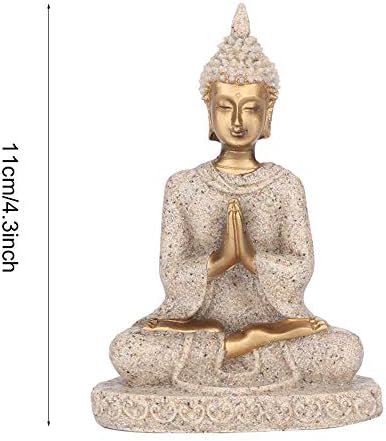 BORDSTRACT Small Buddha Statue, Carved Statue, 3.1 inch Mini Sandstone Guanyin Statue, Buddha Statue for Home Decor, Meditation, Feng Shui, Gift (Golden A)