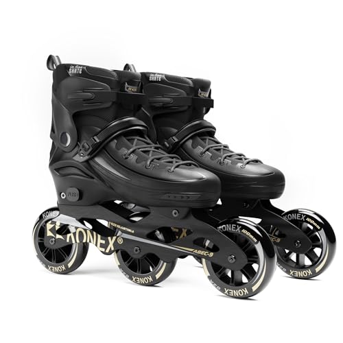 Image of Konex Premium 3 Wheel Inline Skates | Adjustable 100 MM PU Rubber Wheel Roller Skating Shoes for Boys and Girls (Size Euro 35-38, Black)