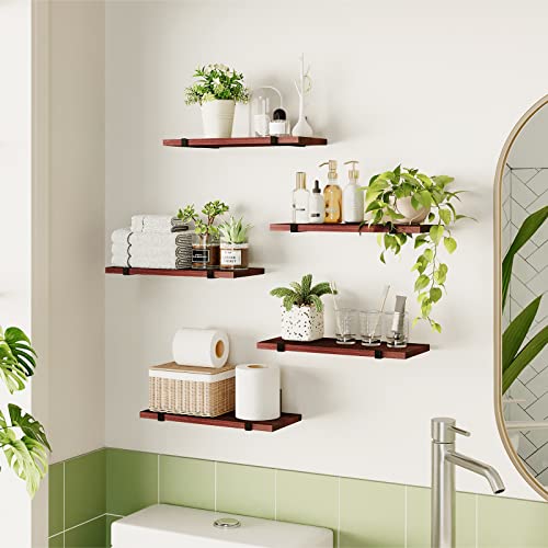 Fixwal Floating Shelves, Width 4.7In Wall Shelves Set Of 5, Rustic Wood Wall Storage Shelves For Bedroom, Living Room, Kitchen, Bathroom, Office And Plants (Walnut Brown) #TOP1