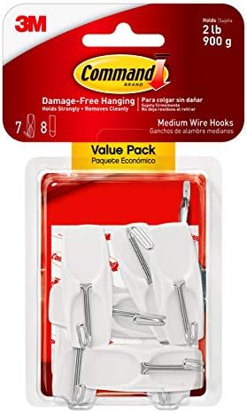 Command Medium Wire Toggle Hooks, Damage Free Hanging Wall Hooks with Adhesive Strips, No Tools Wall Hooks for Hanging Organizational Items in Living Spaces, 7 White Hooks and 8 Command Strips