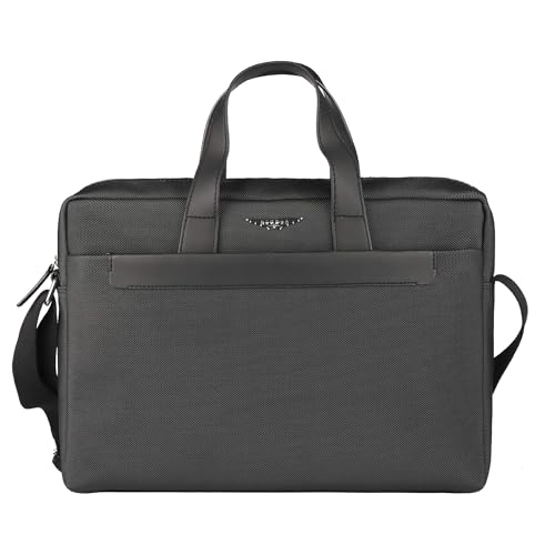 Image of Police Laptop Messenger Bag For Men and Women | 14 Inch Briefcase Leather Office Bag For Men With Splashproof And Padded Protection | Multipocket with Adjustable Shoulder Strap - Black