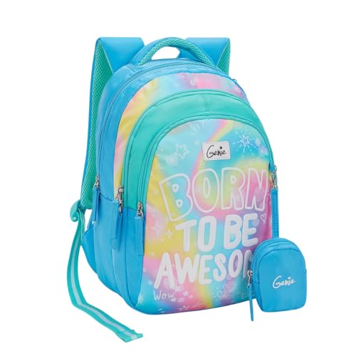 Image of Genie Backpack for Girls Laptop Sleeve, Three Compartments and Organiser with Padded Shoulders |Best for Books,Stationery,Lunch Box & Essentials