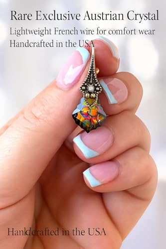 Handmade Iridescent Vintage Dangling Earrings for Woman Art Deco Austrian Crystal Jewelry Gift Box3