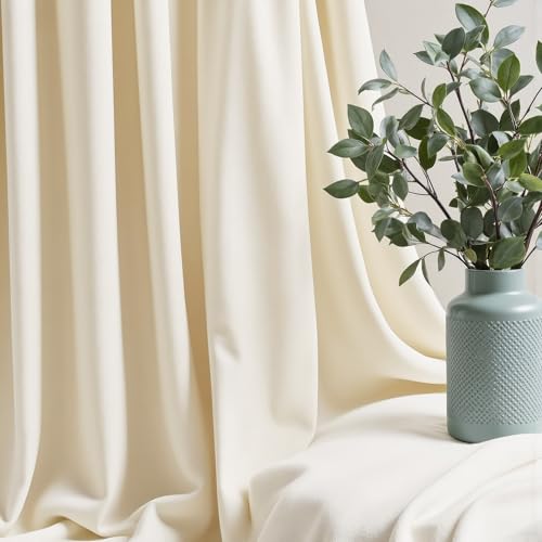 Image of Beige Cream Velvet Curtains 72 Inch Long for Bedroom Luxury Living Room Darkening Sound Proof Thermal Curtain for Summer Heat Blocking Light Drape Neutral Rustic Vintage Victoria 52x72 Length 2 Panels
