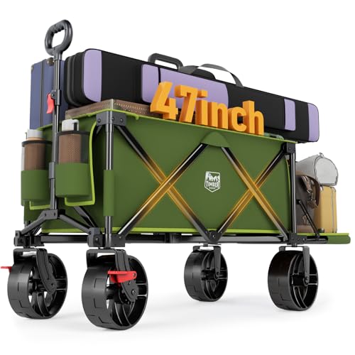 Image of TIMBER RIDGE Beach Wagon with Tailgate, 300 lbs Heavy Duty Collapsible Wagon with All-Terrain Big Brakes Wheels, Foldable Utility Cart for Sand Sports Shopping, Green