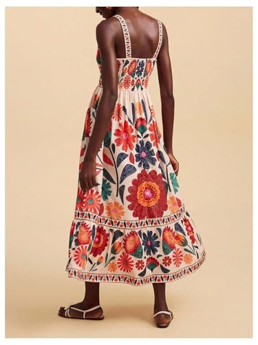 Image of RoseSeek Boho Floral Print Cami Spaghetti Strap Summer Vacation Dresses
