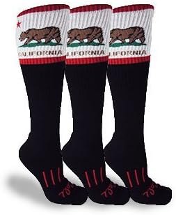 MOXY Socks CALIFORNIA Bear Knee-High Socks 3-Pack, Black with White Graphic, Unisex Adult Performance Over-the-Calf Socks, Supportive Knit, Stay-Up Cuff