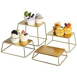 MyGift Cupcake Riser Stands, Large Brass Tone Metal Nesting Dessert Display Risers, 4 Piece Set Tabletop Food Appetizer Buffet Table Serving Stands for Home Party Event Retail, 5x7 Inch Top