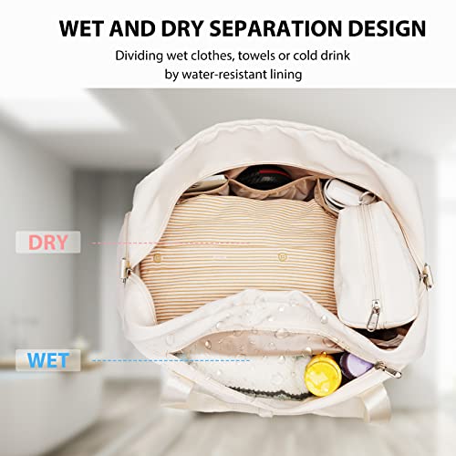 Long Vacation Women's Travel Duffel Bag With Toiletry Bag, Sports Gym Bag Weekendeer Carry-On Tote With Shoe Compartment And Wet Pocket, School Yoga Bag Fit 15.6Inch Laptop (Apricot White, 18-Inch) #TOP3