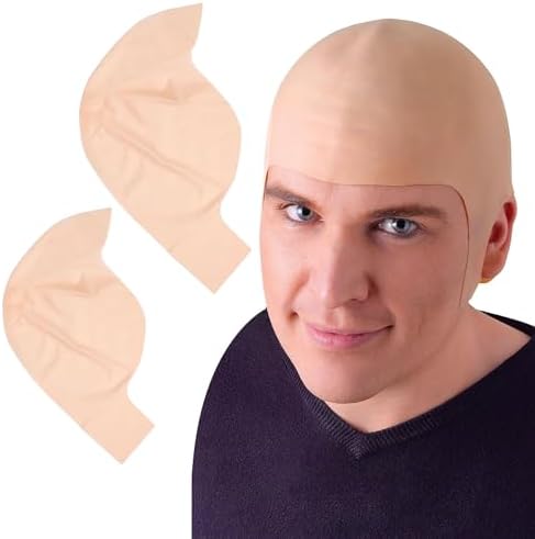 2 Pack Bald Caps, Latex Bald Wig Caps, Skin Skull Wig Cap, Costume Accessories, Suitable for Halloween, Stage, Theater, Movie, Cosplay Accessory for Kids Adults Teens (Small+Large size)
