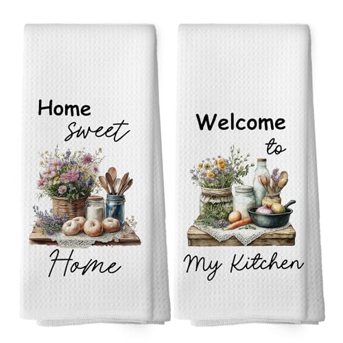 XPH Farmhouse Kitchen Dish Towels Set of 2, Housewarming Gifts for Women Grandparent Families Neighbors, New Home House Gift Hand Towels Kitchen Tea Towels Decorations, 16x24inch