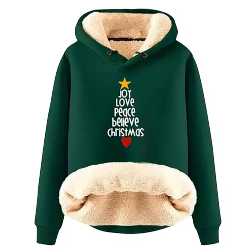Sweat-Shirt à Capuche de Noël Femme Vert Polaire Chaude Manches Longues Hiver XXL