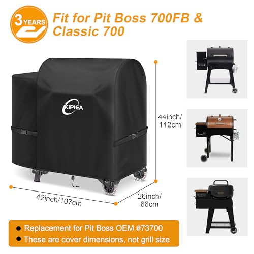 Image of Kipiea 600D Pellet Grill Cover for Pit Boss 700FB, Classic 700, and Pro 600 Series, Waterproof BBQ Smoker Cover, UV Resistant