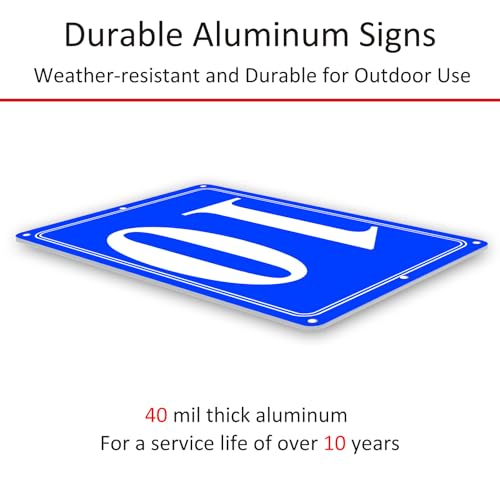 Image of Premium Aluminum Number Signs 10, Metal 12 inch X 8 inch Blue Numbered Signs Outdoor for Parking Lots, Floor, Dock, Court, Aisle, Field, High Visibility, No Fade, Weather-resistant