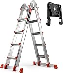 Soctone A Frame 5 Step Extension Ladder, 17 Ft Multi-Position Ladder with Removable Tool Tray & Stabilizer Bar, 330 lbs Aluminum Ladder