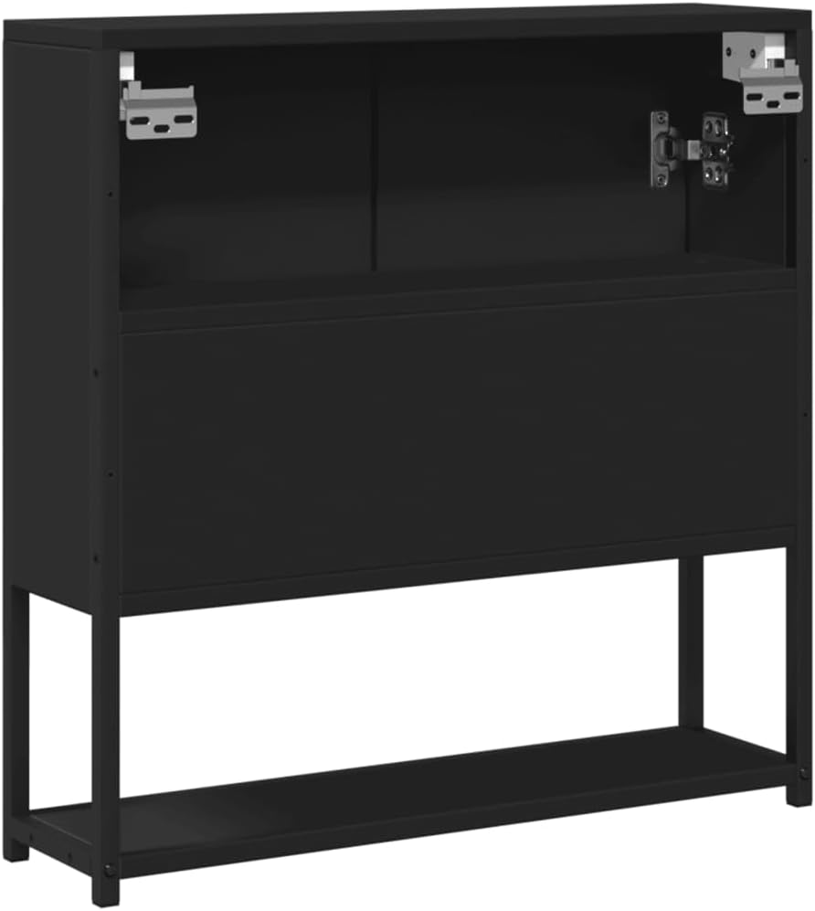 Modern Black Bathroom Mirror Cabinet with Two Spacious Compartments for Wall Mounting Storage and Organization