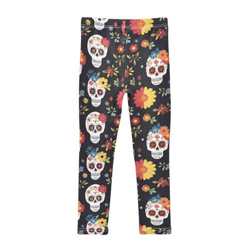 Flower Maxican Sugar Skull Girls Casual Leggings for Kids Printed Long Pant Bottoms Stretch and Soft2
