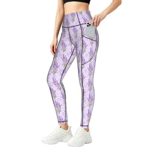 Mallas de yoga opacas sin transparencias pantalones de fitness de lavanda con bolsillos
