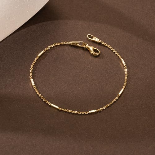 14K Gold Bracelets for Women Men Small Square Pillar Station Chain Charm Dainty Womens Bracelet Ideal for Layering Non Tarnish Design Jewelry Sizes 6.5-9 Inches4