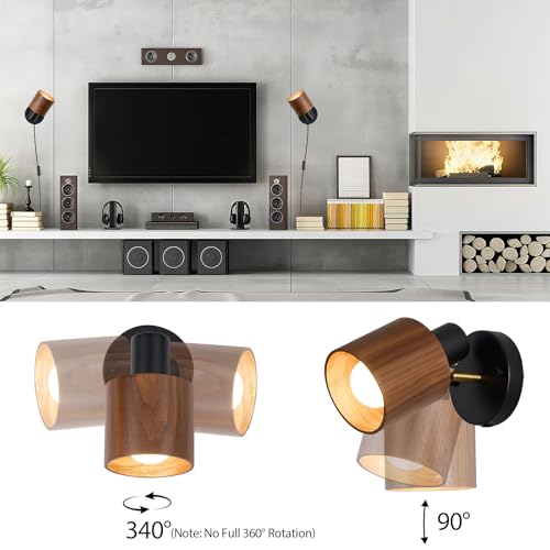 Image of Modern Black Plug-in Wall Lamp | Real Walnut Wood Shade, Adjustable Directional Lighting, Industrial Wall Sconce, For Bedroom, Living Room, Home Office