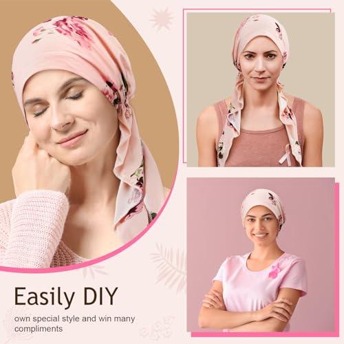 Image of Halfchet 4 Pcs Chemo Headwear for Women Pre Tied Cancer Caps Head Scarf Turbans for Women Patients Gifts