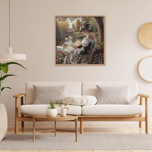 Flower Elegant Woman Puzzles for Adults 1000 Pieces. Autumn Nature Riverside Landscape Jigsaw Puzzles. Challenging Floral, Swan,Lake Art Puzzles — view 6