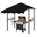 CHARMELEON 8x8 FT Grill Gazebo, Grill Canopy with Big Awning&2 Side Shelves&6 Hooks&Bottle Opener, Powder-Coated Steel BBQ Shelter for Patio Backyard Outdoor Grilling-Black