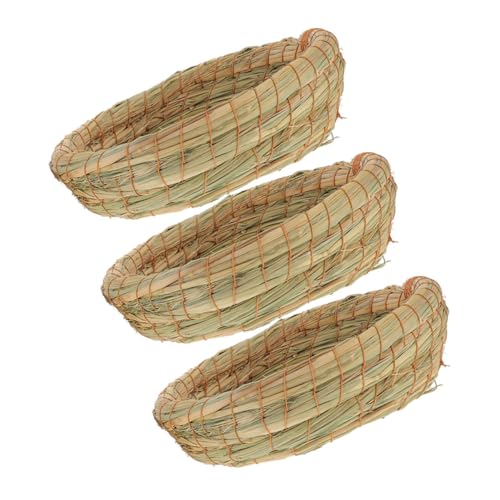 KOMBIUDA 3 Piezas Nest de Paja Trenzada para Mascotas Cama Pequeña para Hámsters y Conejos Alfombrilla de Descanso Natural y Cálida para Jaula Suministro para Roedores Pequeños