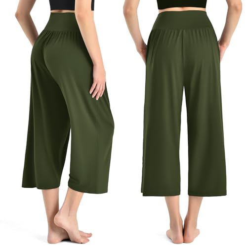 Ipletix Capri Pants for Women Casual Gaucho Wide Leg 23" ArmyGreen S - image 2