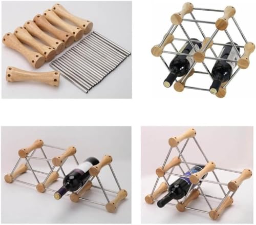 Soporte para botellas de vino de mesa de madera y metal miniatura 4