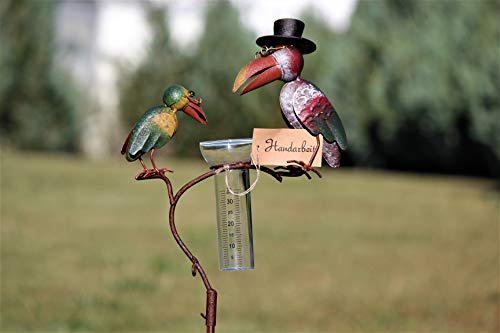 Unbekannt Regenmesser Gartenstecker Rabenpaar Vogel Metall Glas Bunt H 136 cm°