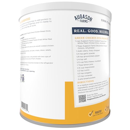 Image of Augason Farms Cooked Freeze Dried White Meat Chicken Dices Can, Emergency Food Supply, Everyday Meals, 15 Servings