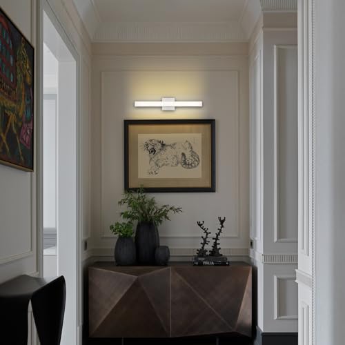 Image of Dimmable LED Bathroom Vanity Lights, Bathroom Light Fixtures Over Mirror 24 in Vanity Light Bar Modern LED Wall Sconces, 5CCT Selectable 24W Wall Lamp Sconce Brushed Nickel