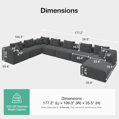 Image of Novilla 177 inch Modular Sectional Sofa, U Shape Extra Large Sectional Couch, Modern Cloud Design with Smarts Coil Support, Boneless Couch for Living Room Apartment, No Assembly Required, Dark Gray