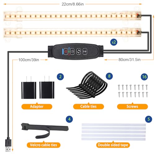 Image of 8.6'' Mini Two Strip Growing Lamp for Indoor Plants, 3000K Full Spectrum LED Grow Light Strips with Auto ON /Off 3 /9 /12H Timer & 10 Dimmable Levels for Green House Succulent (2 Headx2 Pack)