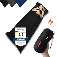SEESCHWALBE Hüttenschlafsack Baumwolle - Hüttenschlafsack Ultraleicht - Schlafsack Kleines Packmaß Inlett mit Kissenfach - Kompakt & Klein (Schwarz)