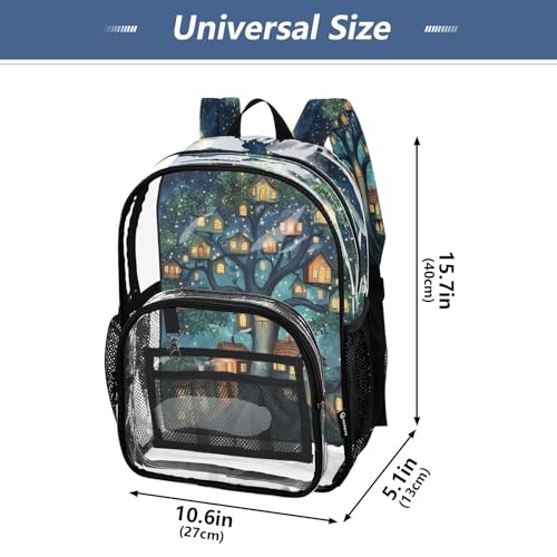 House Tree Moon Clear Backpack Heavy Duty See Through Transparent PVC BookBag for Kids Boy Girl School Work4