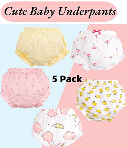 Baby Girl Cotton Panty Diaper Covers - Cute Baby Underwear 5 Pack Classic Ruffle Fancy Bloomers - Soft Baby’s Underwear Unisex Toddler Clothes Mulitpack Undies Comfortable Brief