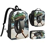 Adjustable Rucksack Lunch Bag Pencil Case Boneca Ambalabu Funny Frog Backpacks 3pcs Set Primary Secondary Daypacks Work Laptop Bookbags Daily Gifts