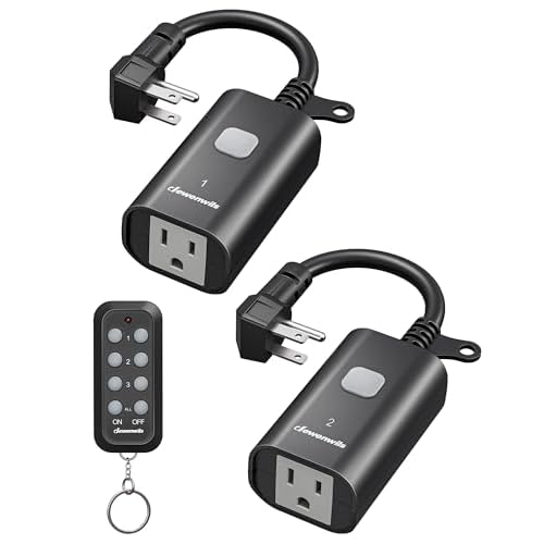 DEWENWILS Outdoor Remote Control Outlet, 15A Wireless Remote Control Switch, 100FT Control Range & 14AWG SJTW Power Cord, Weatherproof for Lights Outdoor Appliances, 1 Remote Control+2 Outle