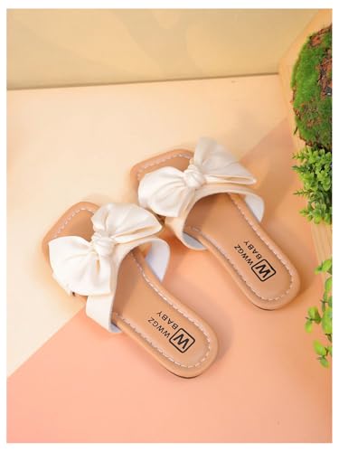 GORGLITTER Girl's Flats Sandals Dressy Bow Square Toe Slip On Slides Slippers Summer Cute Vacation Sandals Shoes4