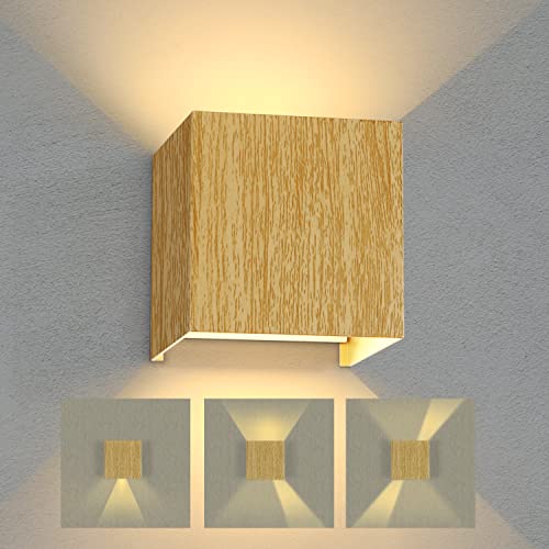ZMH Lámpara de pared para interior y exterior, resistente al agua IP65, moderna, de aluminio con aspecto de madera, luz blanca cálida, lámpara de sótano, para pasillo, salón, baño, jardín, balcón Cover