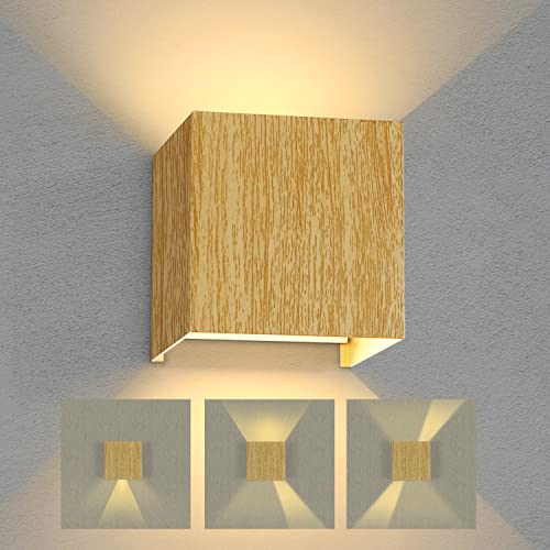 ZMH LED Wandleuchte außen Wandlampe innen Holzoptik - 10W Außenwandleuchte IP65 Wasserdicht Up Down Design Verstellbar Abstrahlwinkel Außenlampe 3000K Warmweiß Treppenhaus für Flur Bad Balkon Keller