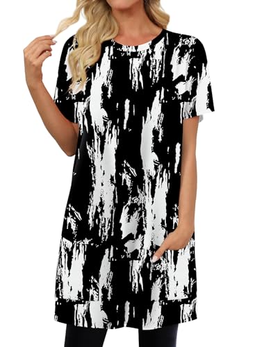 KISSMODA Womens Summer Tunic Tops for Leggings Casual Short Sleeve Long Shirts with Pockets2